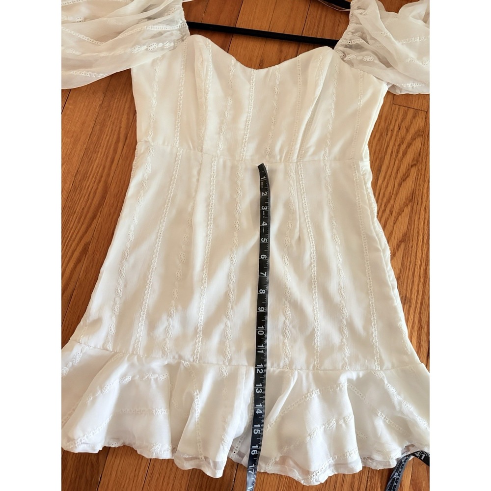 Windsor White Sheer Puff Sleeve Mini Ruffle Dress With Eyelet Detail Size Small - Picture 9 of 12